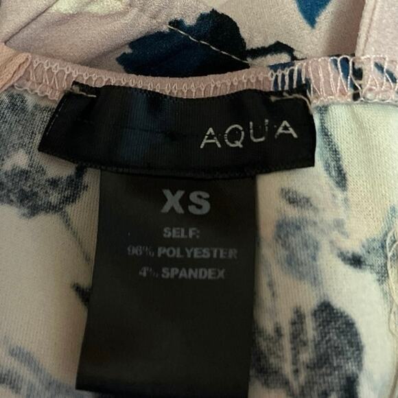 AQUA Pink Multi Floral Sleeveless Ruffle V Neck Stretch Mini Sheath Dress Sz XS - Picture 4 of 4